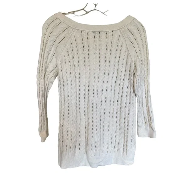 American Eagle AE cream ivory cable knit cotton wool blend sweater size medium - Picture 2 of 5